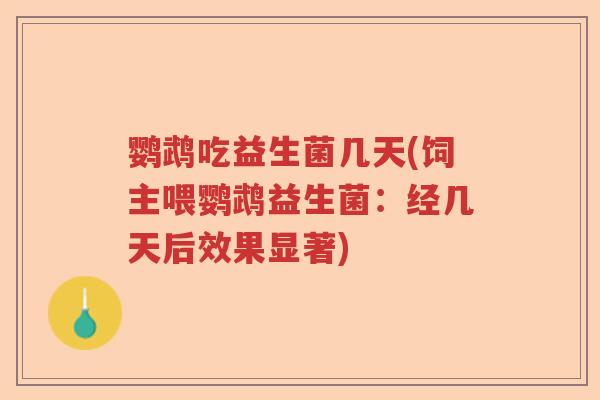 鹦鹉吃益生菌几天(饲主喂鹦鹉益生菌：经几天后效果显著)