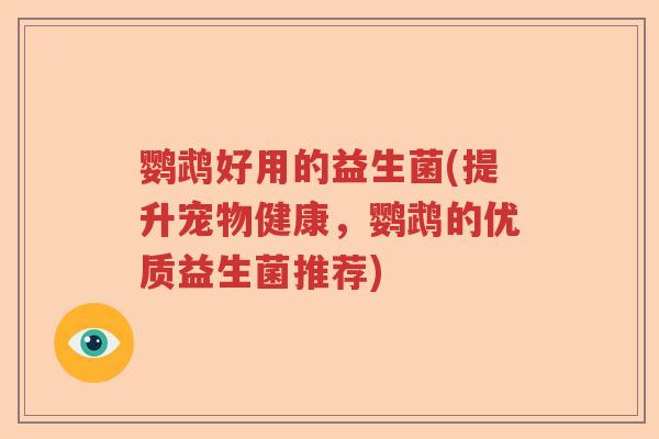 鹦鹉好用的益生菌(提升宠物健康，鹦鹉的优质益生菌推荐)