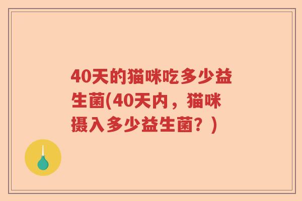 40天的猫咪吃多少益生菌(40天内，猫咪摄入多少益生菌？)