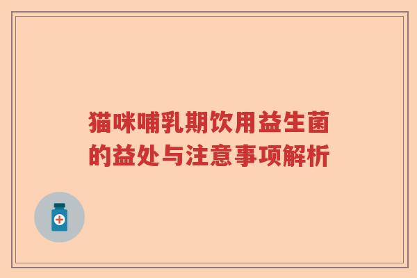 猫咪哺乳期饮用益生菌的益处与注意事项解析