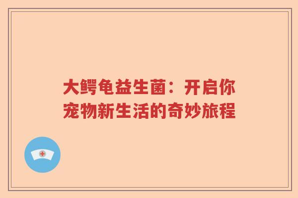 大鳄龟益生菌：开启你宠物新生活的奇妙旅程