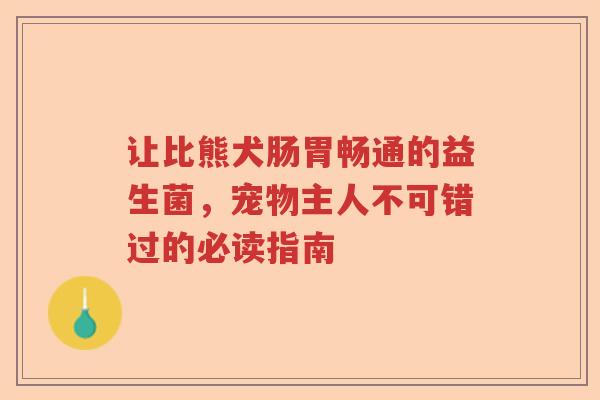 让比熊犬肠胃畅通的益生菌，宠物主人不可错过的必读指南