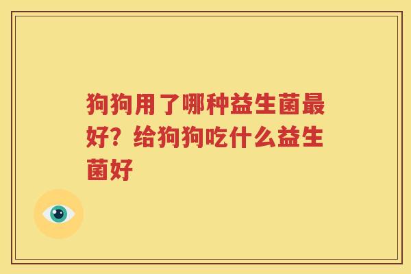 狗狗用了哪种益生菌最好？给狗狗吃什么益生菌好