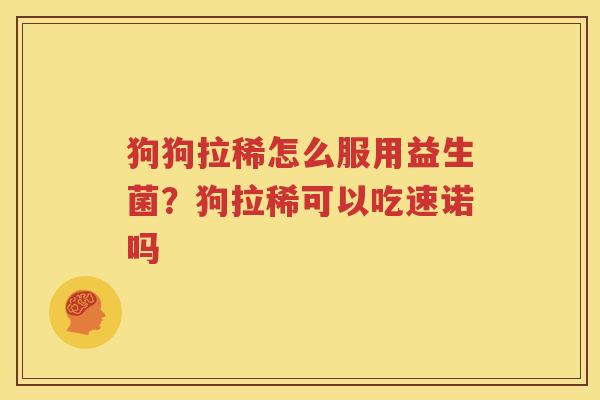 狗狗拉稀怎么服用益生菌？狗拉稀可以吃速诺吗