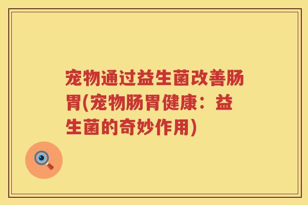 宠物通过益生菌改善肠胃(宠物肠胃健康：益生菌的奇妙作用)