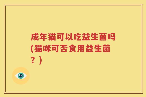 成年猫可以吃益生菌吗(猫咪可否食用益生菌？)