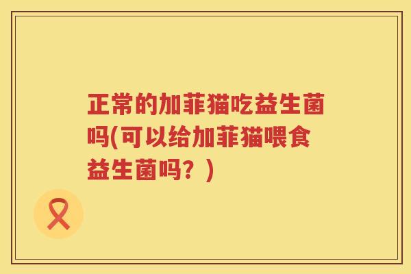 正常的加菲猫吃益生菌吗(可以给加菲猫喂食益生菌吗？)