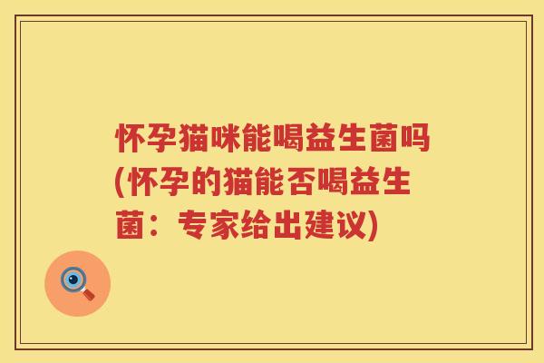 怀孕猫咪能喝益生菌吗(怀孕的猫能否喝益生菌：专家给出建议)