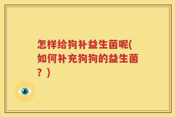 怎样给狗补益生菌呢(如何补充狗狗的益生菌？)