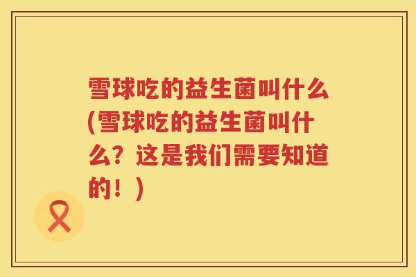 雪球吃的益生菌叫什么(雪球吃的益生菌叫什么？这是我们需要知道的！)