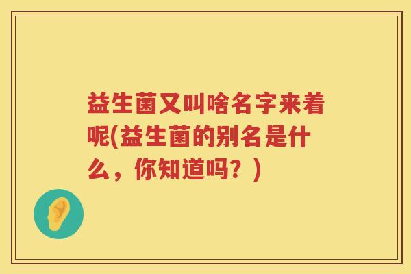益生菌又叫啥名字来着呢(益生菌的别名是什么，你知道吗？)