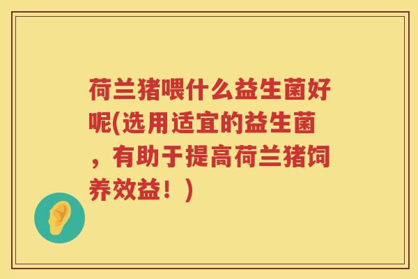 荷兰猪喂什么益生菌好呢(选用适宜的益生菌，有助于提高荷兰猪饲养效益！)