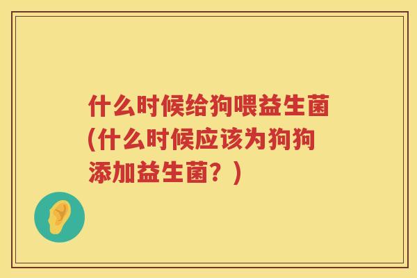 什么时候给狗喂益生菌(什么时候应该为狗狗添加益生菌？)