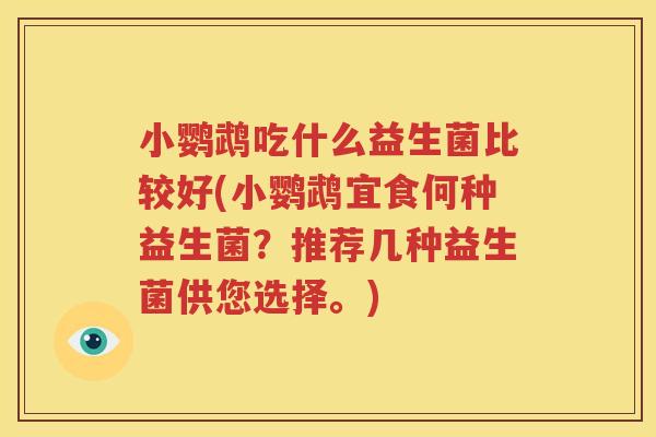 小鹦鹉吃什么益生菌比较好(小鹦鹉宜食何种益生菌？推荐几种益生菌供您选择。)
