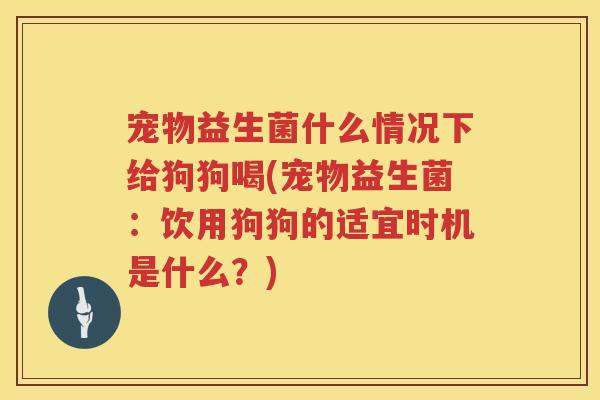 宠物益生菌什么情况下给狗狗喝(宠物益生菌：饮用狗狗的适宜时机是什么？)