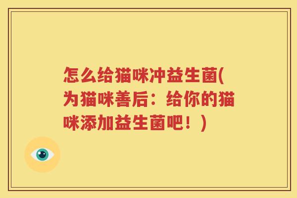 怎么给猫咪冲益生菌(为猫咪善后：给你的猫咪添加益生菌吧！)