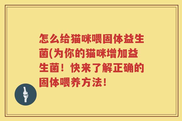怎么给猫咪喂固体益生菌(为你的猫咪增加益生菌！快来了解正确的固体喂养方法！