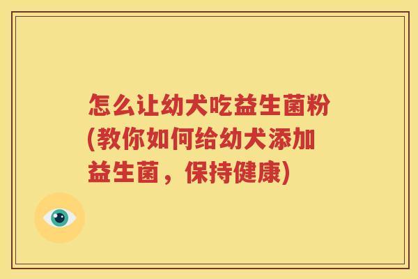 怎么让幼犬吃益生菌粉(教你如何给幼犬添加益生菌，保持健康)