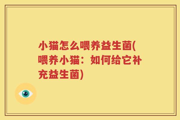 小猫怎么喂养益生菌(喂养小猫：如何给它补充益生菌)