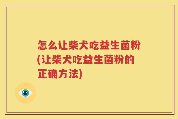 怎么让柴犬吃益生菌粉(让柴犬吃益生菌粉的正确方法)