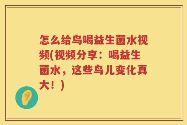 怎么给鸟喝益生菌水视频(视频分享：喝益生菌水，这些鸟儿变化真大！)