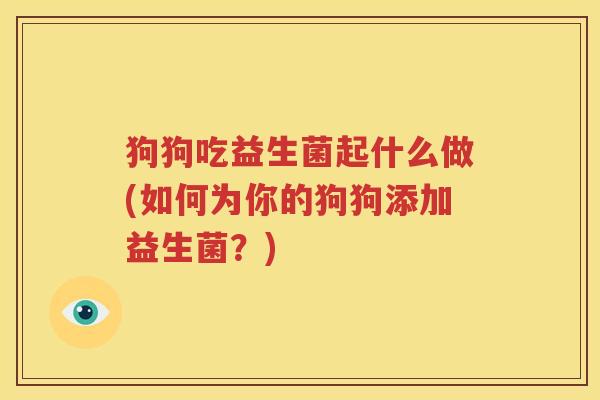 狗狗吃益生菌起什么做(如何为你的狗狗添加益生菌？)
