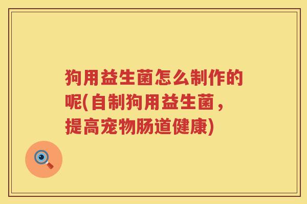 狗用益生菌怎么制作的呢(自制狗用益生菌，提高宠物肠道健康)