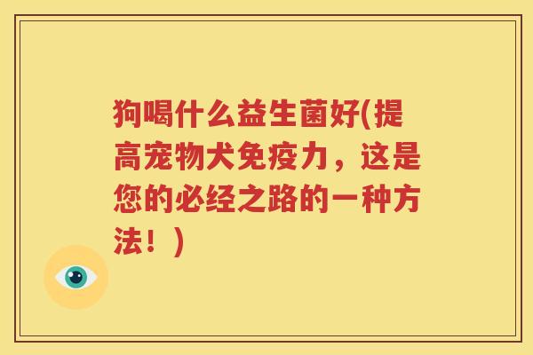 狗喝什么益生菌好(提高宠物犬免疫力，这是您的必经之路的一种方法！)