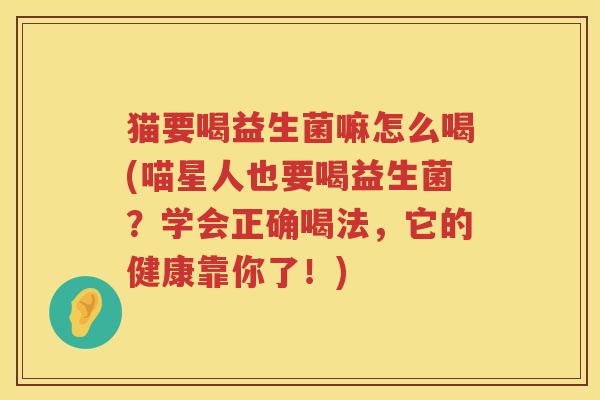 猫要喝益生菌嘛怎么喝(喵星人也要喝益生菌？学会正确喝法，它的健康靠你了！)