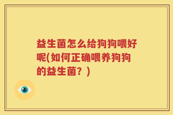 益生菌怎么给狗狗喂好呢(如何正确喂养狗狗的益生菌？)