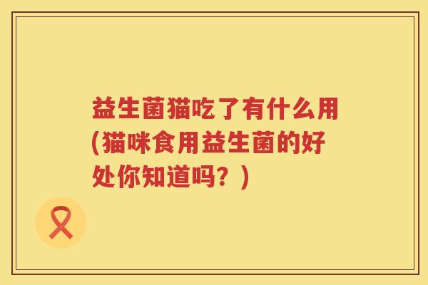 益生菌猫吃了有什么用(猫咪食用益生菌的好处你知道吗？)