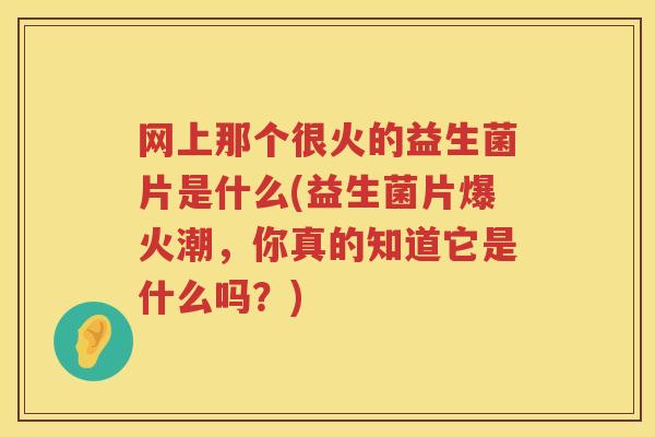 网上那个很火的益生菌片是什么(益生菌片爆火潮，你真的知道它是什么吗？)