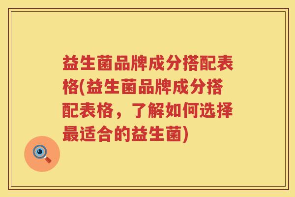 益生菌品牌成分搭配表格(益生菌品牌成分搭配表格，了解如何选择最适合的益生菌)