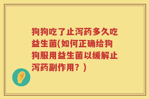 狗狗吃了止泻药多久吃益生菌(如何正确给狗狗服用益生菌以缓解止泻药副作用？)