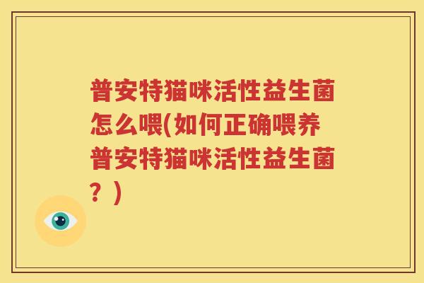 普安特猫咪活性益生菌怎么喂(如何正确喂养普安特猫咪活性益生菌？)