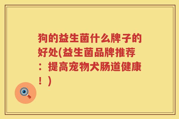 狗的益生菌什么牌子的好处(益生菌品牌推荐：提高宠物犬肠道健康！)