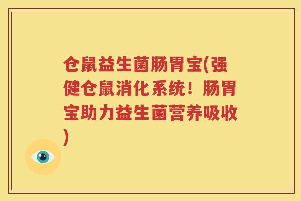 仓鼠益生菌肠胃宝(强健仓鼠消化系统！肠胃宝助力益生菌营养吸收)
