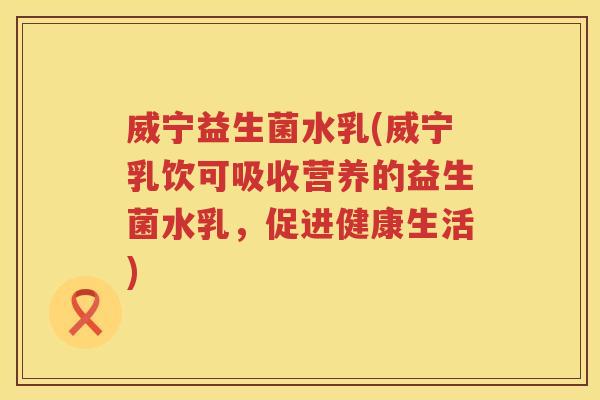 威宁益生菌水乳(威宁乳饮可吸收营养的益生菌水乳，促进健康生活)