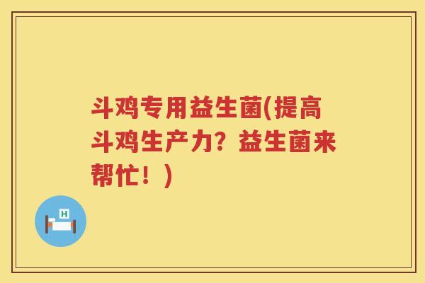 斗鸡专用益生菌(提高斗鸡生产力？益生菌来帮忙！)