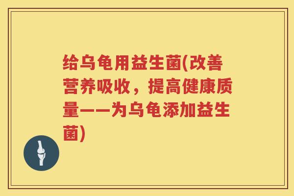 给乌龟用益生菌(改善营养吸收，提高健康质量——为乌龟添加益生菌)
